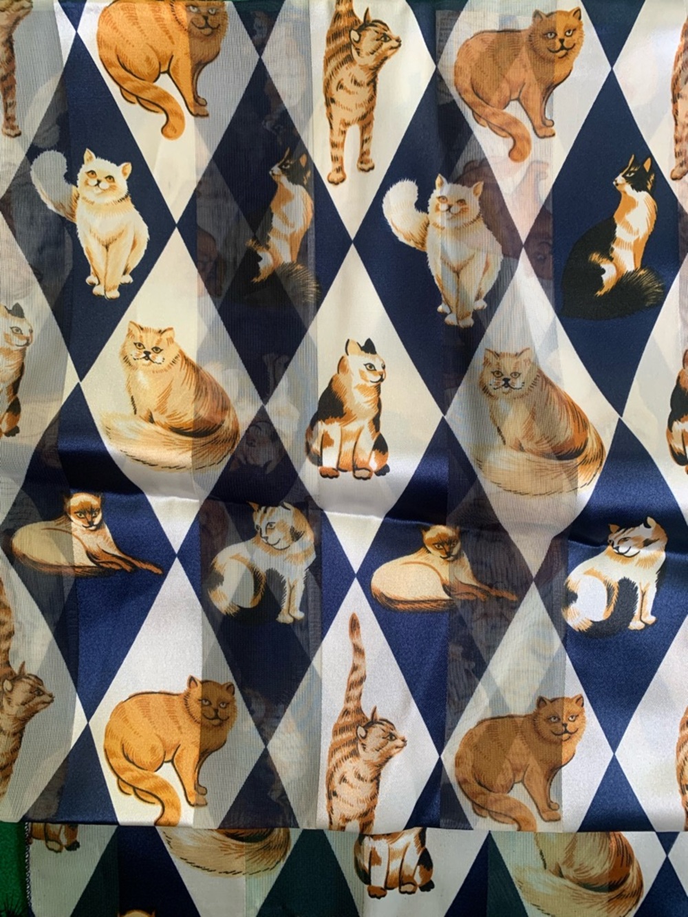 60" Oblong Harlequin Diamond Print Cat Lovers Polyester "Silk Feel" Scarf